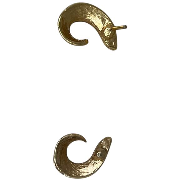 Wave Design Gold & Turquoise Enamel Huggie Earrings, Vintage Statement Hoops - Picture 7 of 8